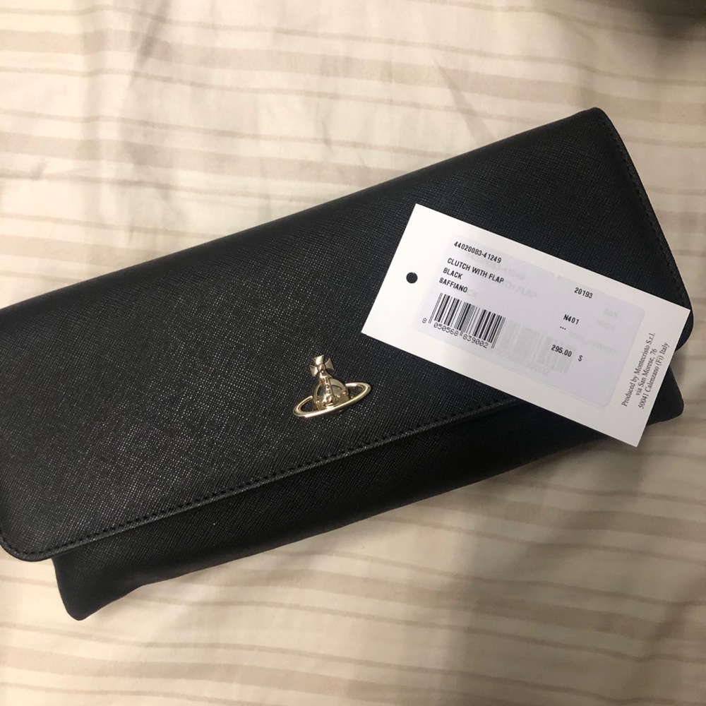 Vivienne Westwood black clutch purse with chain